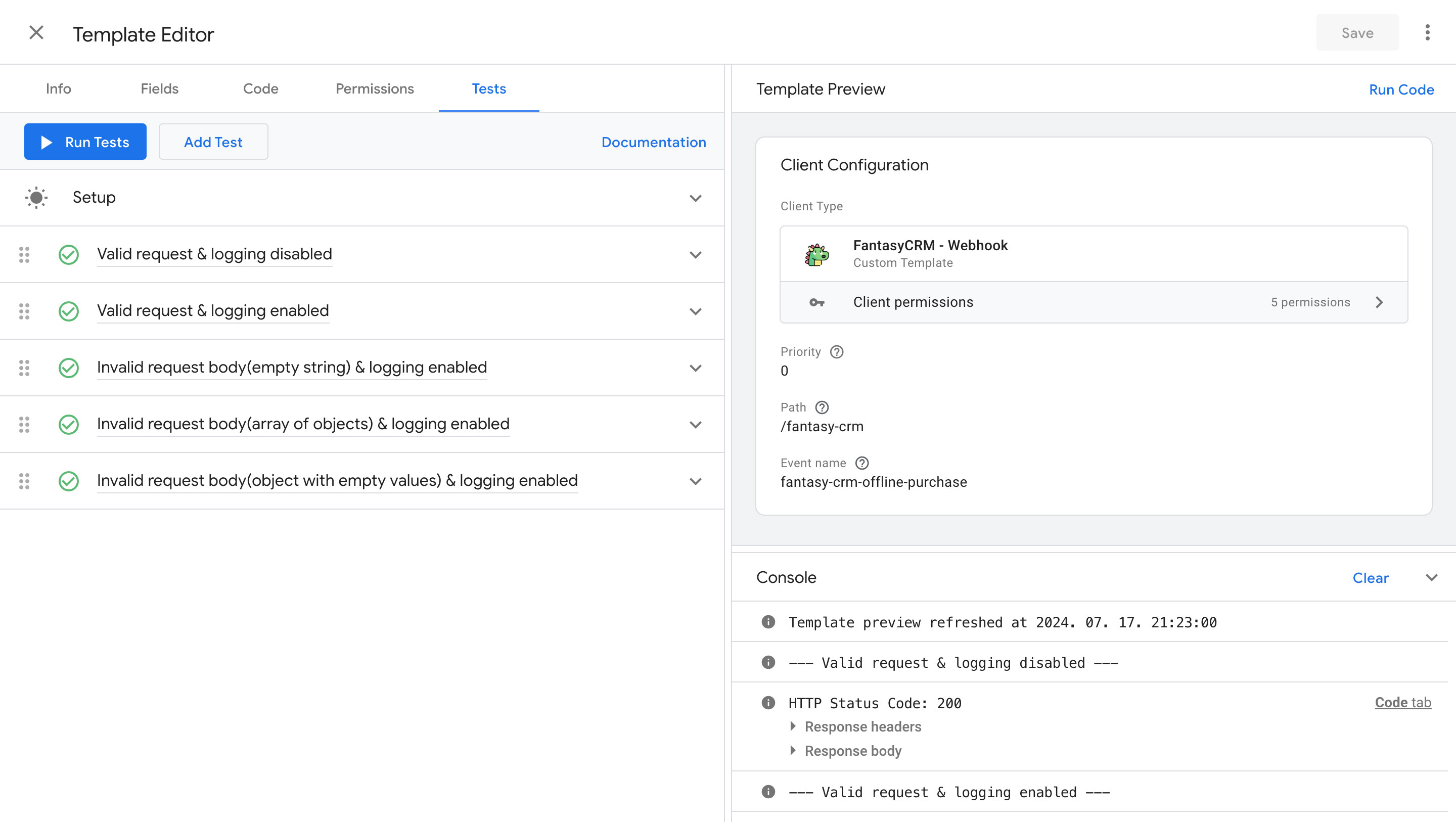sGTM: Run Multiple Custom Client Template Unit Tests